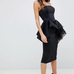 ASOS Black Strapless Peplum Midi Dress